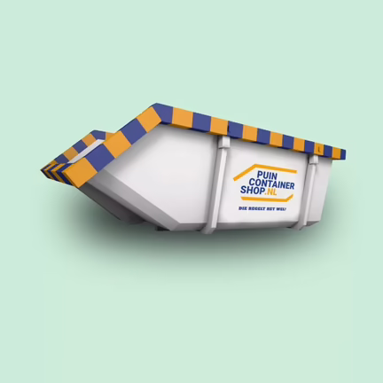 Banner in het megamenu dat ondersteunt om te navigeren naar een externe pagina van puincontainershop.nl.