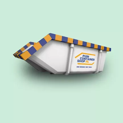 Banner in het megamenu dat ondersteunt om te navigeren naar een externe pagina van puincontainershop.nl.